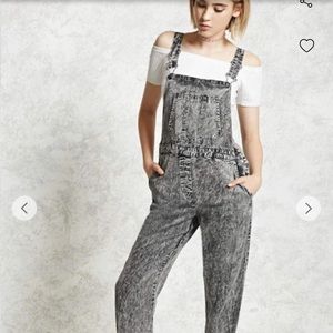 Forever 21 acid wash black/gray overalls